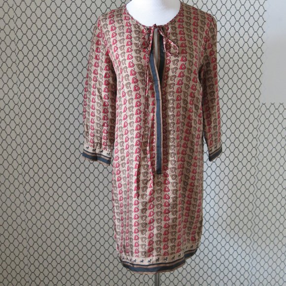 Jo No Fui 3/4 Sleeve Silk Pony Print Tunic Dress - Size 42 - Picture 1 of 6